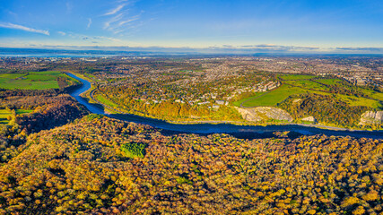 Aerial view over the Avon Gorge, the Downs and city centre, Bristol