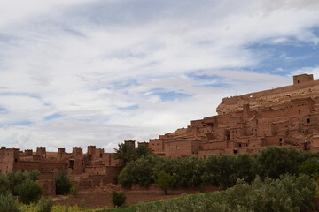 Panorama of Ait Ben Haddou, a city which was location for many movies, built of clay houses in Morocco