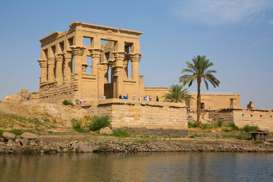 Kiosk of Trajan in the foreground, Temple of Isis, Philae Island, Aswan, Nubia, Egypt