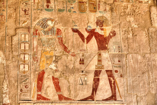 Reliefs, Chapel of Anubis, Hatshepsut Mortuary Temple (Deir el-Bahri), Luxor, Thebes, Egypt