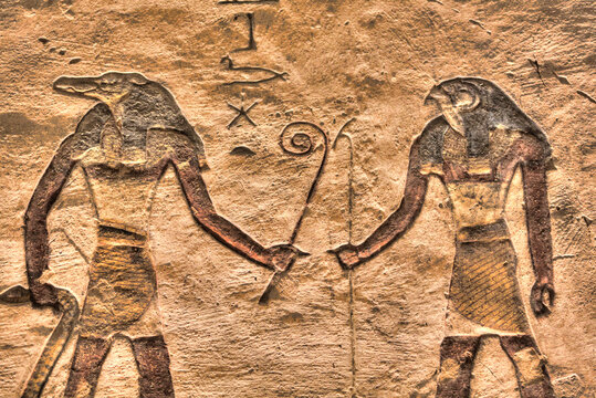 Gods Sobek on left and Horus on right, Tomb of Ramses III, KV11, Valley of the Kings, Luxor, Thebes, Egypt