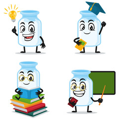 vector illustration of milk mascot collection set with education theme