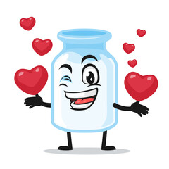 vector illustration of milk mascot bring love symbols