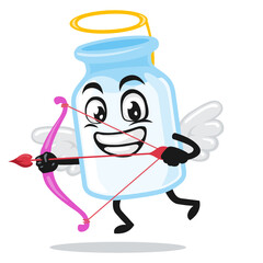 vector illustration of milk mascot wearing cupid costume and holding a bow 