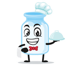 vector illustration of milk mascot wearing chef hat and serve food