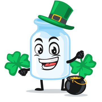 vector illustration of milk mascot wearing shamrock hat