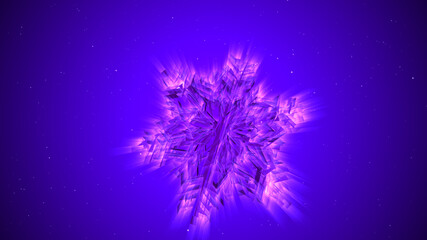 3D neon glow snowflake object rotating