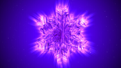 Fototapeta na wymiar 3D neon glow snowflake object rotating