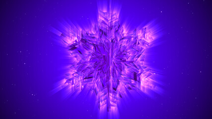 3D neon glow snowflake object rotating