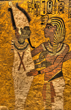 King Tut with Goddess Osiris, Tomb of Tutankhamun, KV62, Valley of the Kings, Luxor, Thebes, Egypt
