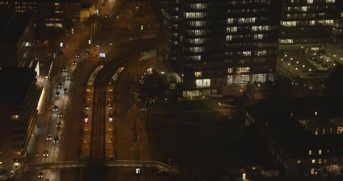 Cologne at night, aerial view, Deutz, bridge, business district,  industry, busy street, traffic, Jan 2020, K&ouml;ln bei Nacht, Luftbild, Deutzer Freiheit, Br&uuml;cke, Verkehr, urban, UHD, 4K, BMPCC4K