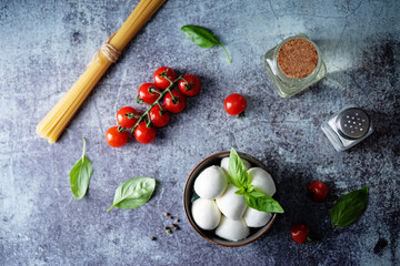 Fresh mozzarella cheese with tomatoes and Basil leaves