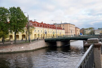 St. Petersburg, Russia - November 2020 Architecture of St. Petersburg, Russia. Popular Iron Bridge, a popular attraction. Semimostye. Here dreams come true. Color photo.