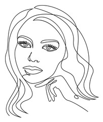 Silhouettes of a girl's head in a modern one line style. Continuous line drawing, aesthetic outline for home decor, posters, wall art, stickers, logo. Vector illustration.