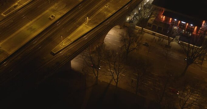 Cologne at night, aerial view, tunnel, street, business district, platform, trains, industry, Jan 2020, K&ouml;ln bei Nacht, Luftbild, Messe, Stra&szlig;e, urban, UHD, 4K, BMPCC4K