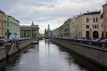 Fototapeta premium St. Petersburg, Russia - November 2020 Architecture of St. Petersburg, Russia. Popular Iron Bridge, a popular attraction. Semimostye. Here dreams come true. Color photo.