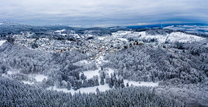 Helicopter panorama of Taunus range in winter
