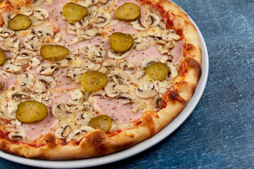 fresh pizza on the white plate
