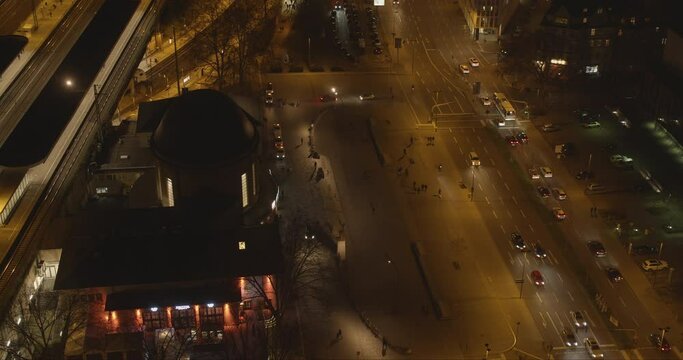 Cologne at night, aerial view, Deutz, Messe station, business district, street, financial industry, Arena, Jan 2020, K&ouml;ln bei Nacht, Luftbild, Messe, Stra&szlig;e, Arena, urban, UHD, 4K, BMPCC4K
