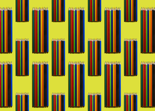 Pattern of rows of colorful pencils