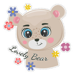 Cute cartoon Bear teddy. Funny animal character flat style.
