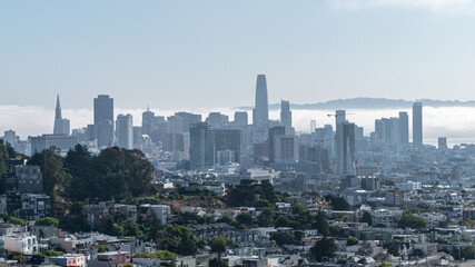 Hazy San Francisco downtown cityscape, California, USA