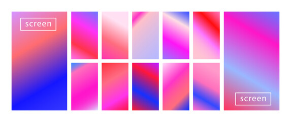 Obraz na płótnie Canvas Mobile screen lock display collection of colorful backgrounds in trendy neon colors. Modern screen vector design for mobile app. Soft color abstract pastel holographic gradients. Swatches for design