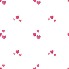 Seamless watercolor minimalistic pattern with pink hearts. Hand-painted romantic texture for packaging, wedding, wrapping paper, birthday, Valentine's Day, mother's day
