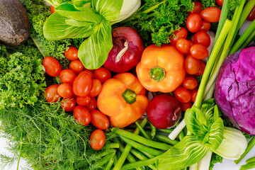 Fresh vegetables for making healthy salad.
