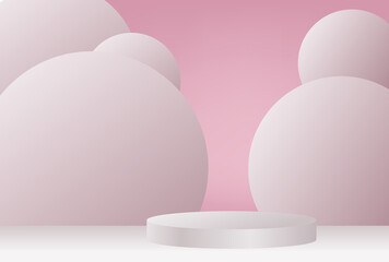 Simple vector scene. Pink soft colour background. Advertising pedestal