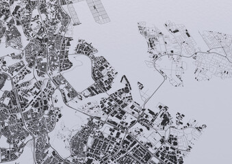 big city top view. illustration in casual graphic design. fragment of Singapore 3d render