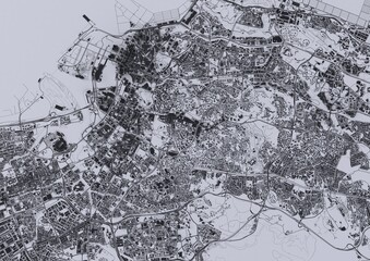 big city top view. illustration in casual graphic design. fragment of Singapore 3d render