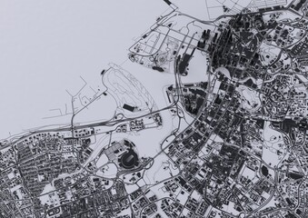 big city top view. illustration in casual graphic design. fragment of Singapore 3d render