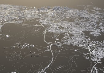 huge city top view. illustration in casual graphic design. fragments of Singapore 3d render