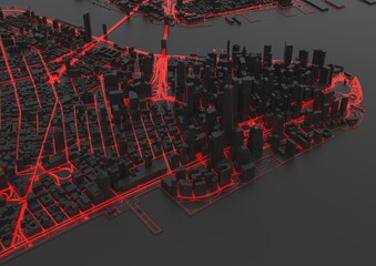 Big city . illustration in casual graphic design. fragments of new york 3d render