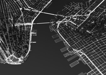 Big city . illustration in casual graphic design. fragments of new york 3d render