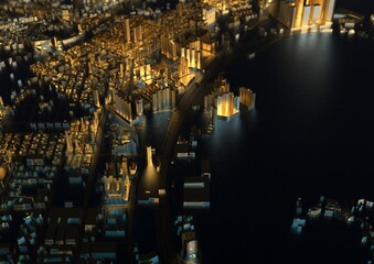 big golden city. illustration in casual graphic design. fragment of hong kong 3d render