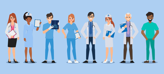 Doctor character set for medicine. Healthcare medical people in hospital  animated.