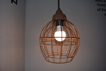 Lamp in metal wire frame, cage, industrial design, Mannheim, Germany