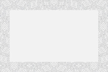 Geometric original convex volumetric 3D texture. Figured white background with a relief ornament of ethnic elements and figures. Frame for text, advertising.