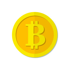 Vector bitcoin coin. Crypto currency with B bitcoin symbol isolated on transparent background. Stock vector illustration.