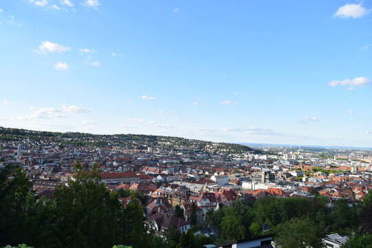 View over the west of Stuttgart, viewpoint Hasenbergsteige, Stuttgart, Germany