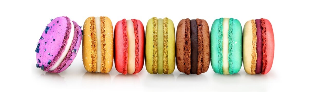 group macaroons on a white background
