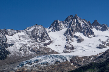 Obraz premium The alps and the nature of mont blanc seen during a beautiful summer day near the village of Chamonix, France - August 2020.