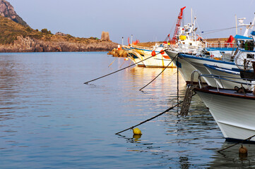 Sunset over the port of Marina di Camerota, Salerno, Italy.