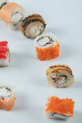 Sushi varieties isolated on a white background