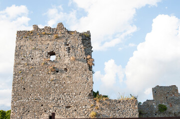 Ruins of the Norman period in the mountain village of Camerota, Salerno, Italy. 