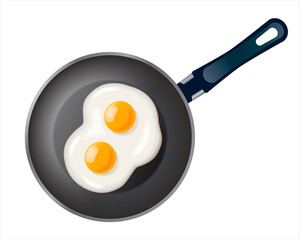 Pan with fried eggs isolated on white background. Cooking foods. Cooked omelet. Cooking lunch, dinner, breakfast. Scrambled eggs. Metallic utensil for frying. Cook tools. Eggs Omelette.3d illustration