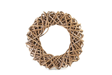 wooden wreath isolated on white 
