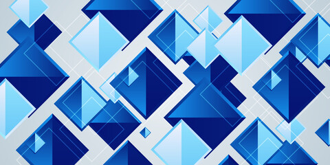 Modern white blue abstract square diamond generative art background illustration with copy space. Dark blue background with abstract graphic elements for presentation background design. Vector
